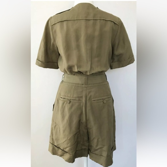 MARC JACOBS Olive Khaki Silk Linen Romper Jumpsuit Belted Cargo Safari Size 2 - Picture 2 of 5